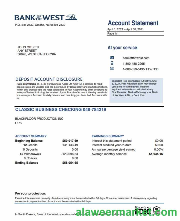 USA Bank of the West bank excel pdf
